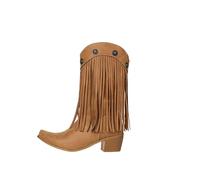 Stivaletti Vintage Con Frange Stivali Da Cowboy Western Da Donna Stivaletti Con Punta Quadrata E Tacco A Blocco Scarpe Slip-on A Gamba Larga Con Rivetto Boots In Pelle PU Taglie Forti(Yellow,43 EU)