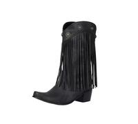 Stivaletti Vintage Con Frange Stivali Da Cowboy Western Da Donna Stivaletti Con Punta Quadrata E Tacco A Blocco Scarpe Slip-on A Gamba Larga Con Rivetto Boots In Pelle PU Taglie Forti(Black,40 EU)