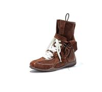 Stivaletti vintage in pelle scamosciata da donna - Stile britannico, punta arrotondata con lacci e suola spessa | Suola in gomma antiscivolo, leggeri e comodi per camminare, lavorare e indossare nel