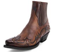 Stivaletti Western da Uomo Stivali con Cinturino con Fibbia Stivali Corti da Cowboy con Punta Quadrata in Pelle retrò Stivali da Motociclista da Cowboy,Marrone,45 EU