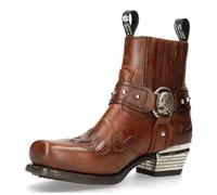 Stivaletti Western da Uomo Con Cinturino Con Fibbia - Stivali Corti da Cowboy Con Punta Quadrata in Pelle Retrò - da Motociclista, Marrone, 42 EU