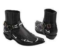 OPPOQ Stivaletti Western da Uomo Stivali con Cinturino con Fibbia Stivali Corti da Cowboy con Punta Quadrata in Pelle retrò Stivali da Motociclista da Cowboy,Nero,45