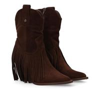 Stivaletto da donna con tacco stile campero. Tacon Cubano con Frange Finitura a Punta Chiusura a zip. Ottono Inverno Ottone., Caffè, 39 EU