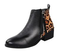 Stivaletto Stivale Scarpe Donna Moda Casual Leopardo Breve Stivaletti Tacchi Quadrati Pelle (40,Nero)