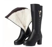 Stivali A Metà Gamba Da Donna Caldi Stivali Da Neve Invernali Con Peluche, Boots Eleganti Con Tacco Largo, Stivaletti In Pelle PU Con Strass,Scarpe for Tempo Libero In Cotone ( Color : Black , Size :