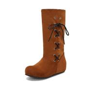 Stivali A Metà Polpaccio Da Donna Stivaletti Medievali Retrò Stivali Con Zeppa E Punta Tonda Stivaletti Slip-on Con Gambale Largo Scarpe Alla Caviglia In Pelle Scamosciata For Inverno(Brown,36 EU)