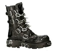Stivali a Metà Polpaccio New Rock 727-S1 in Pelle Nera Metallizzata con Spilli Stivali Punk Rock Gotici 6