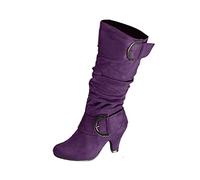 Stivali a metà polpaccio per le donne Slouchy Fibbia Retro Stivali Larghi Vitello a Punta Scarpe Lunghe Tacco a Spillo Metà Calzature Tacco A Spillo Solido Cerniera Laterale Stivali da Equitazione da