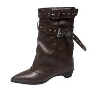 Stivali a mezza altezza da donna Fold Over Slouchy Boots temperamatite con tacco piccolo, stivaletti per attività all'aria aperta, invernali, caldi, antivento, Chelsea Boots a mezza gamba, eleganti e