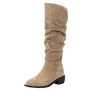 Stivali Al Ginocchio Donna Lungo Stivali Western In Pelle Scamosciata Stivale Invernali Punta Con Tacco Grosso Scarpe Caldi Vintage Slip-On Larghi Boots Eleganti Antiscivolo Camminate Per Incontri