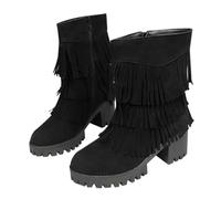 Stivali alla caviglia da donna con nappe, stivaletti alla moda per una suola elegante, comodi tacco quadrato e mezzo stivaletti, versatili, eleganti, per l'uso quotidiano, Nero , 40 EU