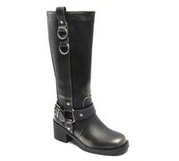 Stivali alla caviglia da donna con tacco a blocco - stile rock con fibbie e anelli Stile affermativo con bottes biker noires pour femme, a la fois audacies ed élégantes. Concepisce un similecuir de qu