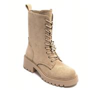 Stivali alla caviglia da motociclista da donna con decorazione di orsetto di peluche con strass, suola dentellata - disponibile in nero e beige Découvrez bottines montantes pour femme au caractère Aff