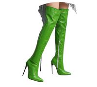 Stivali alla moda con punta lucida e tacco alto sopra il ginocchio per feste, carnevale, abiti da sera e serate fuori. (Green, 41)