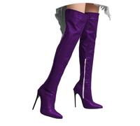 Stivali alla moda con punta lucida e tacco alto sopra il ginocchio per feste, carnevale, abiti da sera e serate fuori. (Purple, 41)