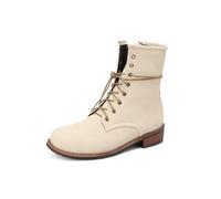Stivali alla Moda da Donna con Tacco Basso e Stivali Stringati sul Davanti,Beige,39 EU