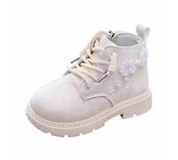 Stivali alla Moda per Ragazze con Suola Morbida e Stile Inglese Elegante Stivaletti Ricamati per Bambine (White, 32 Big Kids)