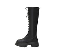 Stivali Alti al Ginocchio con Plateau da Combattimento da Donna, Stivali Alti con Cerniera a Punta Tonda, Stivali da Motociclista gotici, Stivali Autunnali a metà Polpaccio,Nero,37 EU