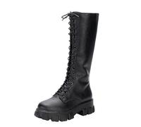 Stivali alti al ginocchio da donna, con plateau e gambo lungo, con lacci, comodi ed eleganti, per autunno, con cerniera, stivali invernali in pelle PU, traspiranti, stivali sopra il ginocchio, Nero