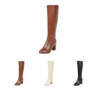 Stivali alti al ginocchio da donna con tacco, stivali sopra il ginocchio, stivali invernali da donna, in pelle, con tacco a blocco, comodi, eleganti, da donna, rotondi, casual, alti, Nero , 41 EU