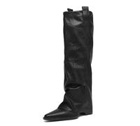Stivali alti al ginocchio da donna in pizzo scarpe invernali alla moda stivali da equitazione lunghi da donna stivali autunno inverno alta lunga scarpe da barca scarpe da lavoro, Nero , 37 EU