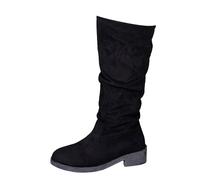 Stivali alti al ginocchio da donna, morbidi e alti al ginocchio, con tacco grosso, punta rotonda, stile vintage, stivaletti eleganti da infilare, scarpe casual con tacco basso, antiscivolo, scarpe da