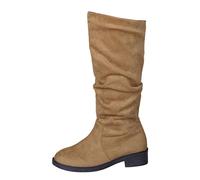 Stivali alti al ginocchio da donna, morbidi e alti al ginocchio, con tacco grosso, punta rotonda, stile vintage, stivaletti eleganti da infilare, scarpe casual con tacco basso, antiscivolo, scarpe da