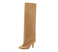 Stivali Alti Al Ginocchio Da Donna Scarpe In Camoscio Nudo Largo Polpaccio A Spillo Stivale Lunghi Punta Quadrata Boots Pull On Tacco Alto Stivale Da Equitazione Per Donna Fahion Dress Stivali Alti