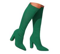 Stivali alti al ginocchio per le donne 2025 inverno casual tinta unita tacco grosso punta stivali alti lunghi slip on leggero elasticizzato lavorato a maglia tacchi alti comfort calzino stivale, Verde