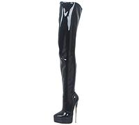 Stivali alti alla coscia da donna 7 "Stivali spillo alla moda in pelle verniciata elasticizzata Stivali sopra il ginocchio Stivali con tacco alto Sexy Stripper Club Pole Scarpe da ballo,Nero,40 EU