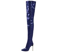 Stivali Alti alla Coscia da Donna, Scarpe con Tacco in Pelle a Spillo, Sopra Il Ginocchio, Blu, 40 EU