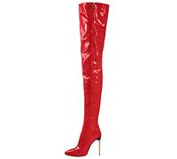 Stivali Alti alla Coscia da Donna, Scarpe con Tacco in Pelle con Tacco a Spillo da Donna Stivali sopra Il Ginocchio da Donna,Rosso,36 EU