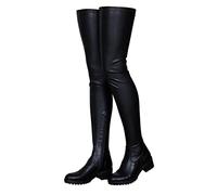 Stivali Alti alla Coscia da Donna, Stivali Lunghi sopra Il Ginocchio in Pelle Scamosciata Elasticizzata da Donna,Black (No Velvet),37.5 EU