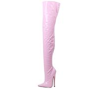 Stivali Alti alla Coscia Donna 7 pollici/18 cm Tacchi Alti Sexy Tacco a Spillo Tacco Sottile Stivali sopra Il Ginocchio Zip sul Cavallo Eccitanti Stripper Club Pole Scarpe da Ballo,Rosa,39 EU
