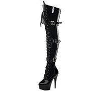 Stivali Alti alla Coscia PU in Pelle Verniciata da Donna Zip Laterale 15CM Stivali Tacco Alto a Spillo sopra Gli Stivali al Ginocchio Sexy Stripper Club Party Shoes,Nero,44 EU