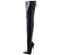Stivali Alti alla Coscia Sexy sopra Il Ginocchio da Donna 18 cm Tacchi Alti Sottili in Metallo Punta a Punta Stivali Alti alla Coscia con Lacci Stripper Club Pole Scarpe da Ballo,Nero,38