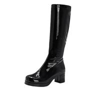 Stivali Alti Color Caramella Lucidi Donna,Stivali Cavallerizzo Zip Laterale per sfilate di Moda Casual,Stivali al Ginocchio Tacco Pelle Verniciata Sexy,Nero,37 EU