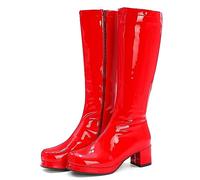 Stivali Alti Color Caramella Lucidi Donna,Stivali Cavallerizzo Zip Laterale per sfilate di Moda Casual,Stivali al Ginocchio Tacco Pelle Verniciata Sexy,Rosso,40 EU