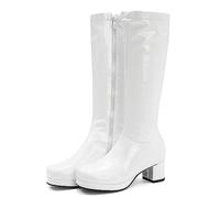 Stivali Alti Color Caramella Lucidi Donna,Stivali Cavallerizzo Zip Laterale per sfilate di Moda Casual,Stivali al Ginocchio Tacco Pelle Verniciata Sexy,Bianca,35 EU