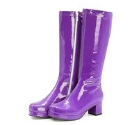 Stivali Alti Color Caramella Lucidi Donna,Stivali Cavallerizzo Zip Laterale per sfilate di Moda Casual,Stivali al Ginocchio Tacco Pelle Verniciata Sexy,Viola,38 EU