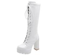 Stivali Alti da Donna 11CM Stivali con Plateau con Tacco Spesso e Lacci Stivali con Tacco Alto Sexy Stivali da Cavaliere Scarpe da Ballo,Bianca,39 EU