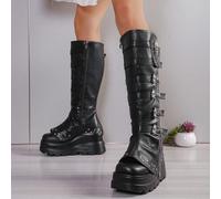 Stivali alti da donna alla moda con suola spessa, imbottitura termica, stivali invernali caldi con tacco a zeppa, cerniera laterale, tacco alto, colore bianco, leggeri, confortevoli, impermeabili, tag
