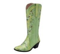 Stivali alti da donna da cowboy, impermeabili, a metà polpaccio, ricamati, stile western, con tacco basso, comodi e alla moda, con cuciture, stile retrò, per feste a tema, concerti di campagna, Verde