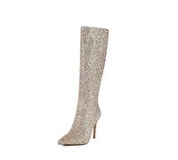 Stivali Alti da Donna in Glitter Argento e Oro con Tacco a Stiletto di 10 cm, Stivali alla Moda Autunno-Inverno per Matrimoni, Ufficio, FESTIVITÀ,d'oro,42 EU