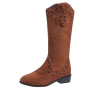 Stivali alti da donna - stivali appuntiti per esterni, scarpe da lavoro vintage comodi, scarpe casual e resistenti, stivali da cowboy da donna, in pelle di grandi dimensioni, marrone, 38 EU