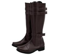 Stivali alti da uomo per cosplay, con cinghie decorative, altezza al ginocchio, in pelle sintetica, con cerniera laterale, scarpe da palcoscenico, stivali fantasy, per Halloween, carnevale, feste