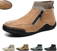 Stivali alti da uomo, realizzati a mano, in pelle, casual, con cuciture a mano, con cerniera laterale, antiscivolo, da guida, traspiranti, leggere, ortopediche, da camminata (marrone, EU 45