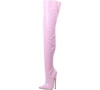 Stivali Alti della Coscia Donne da 7 pollici/18 cm Tacchi Alti Sexy Tallone Sottile Sottile Stivali con Cavallo con Zip ginocchisi emozionanti Scarpe da Ballo del palo del Club, Rosa, 38 UE
