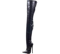 Stivali Alti della Coscia Donne da 7 pollici/18 cm Tacchi Alti Sexy Tallone Sottile Sottile Stivali con Cavallo con Zip ginocchisi emozionanti Scarpe da Ballo del palo del Club, Nero, 41 UE