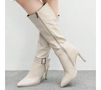 Stivali alti di alta qualità a punta color albicocca con tacco sottile, eleganti, stivali lunghi di nuovo stile versatili e alla moda, che esaltano il fascino femminile ed elegante, adatti per l'uso q